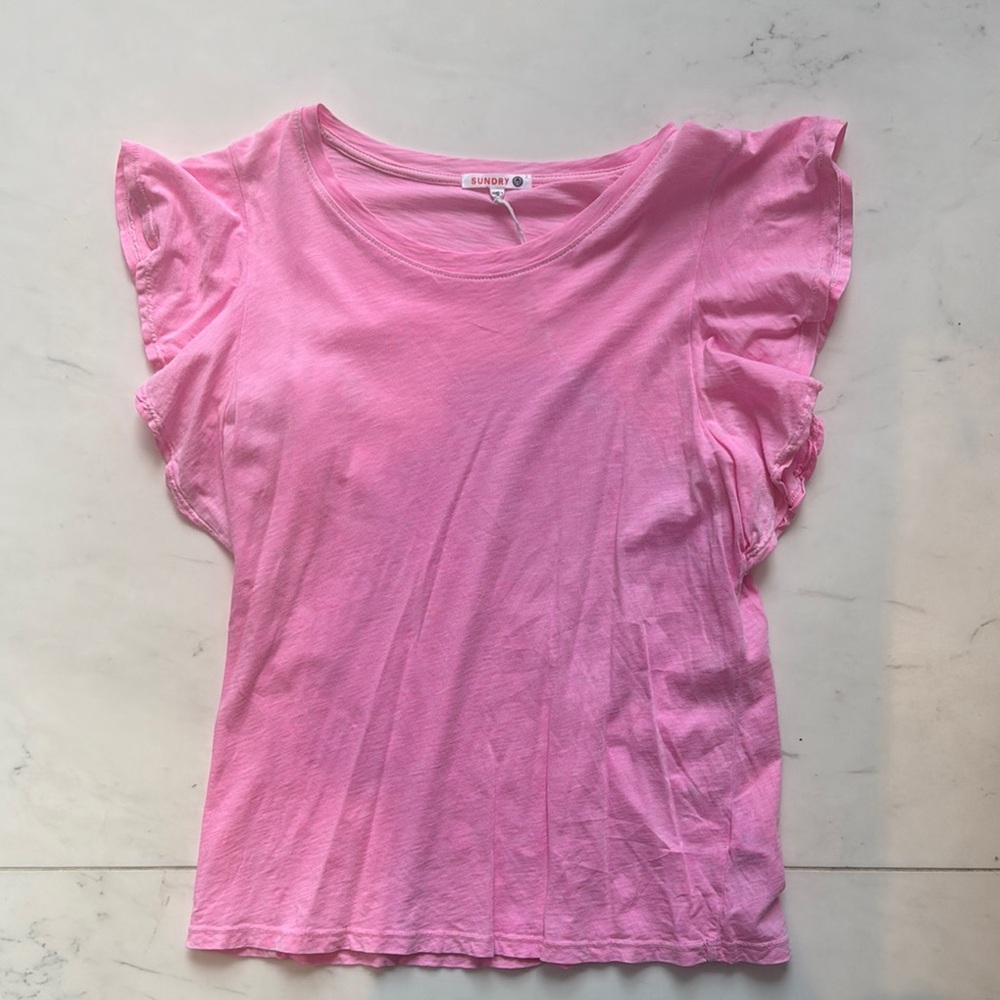 Sundry Pink Ruffled Sleeve Top